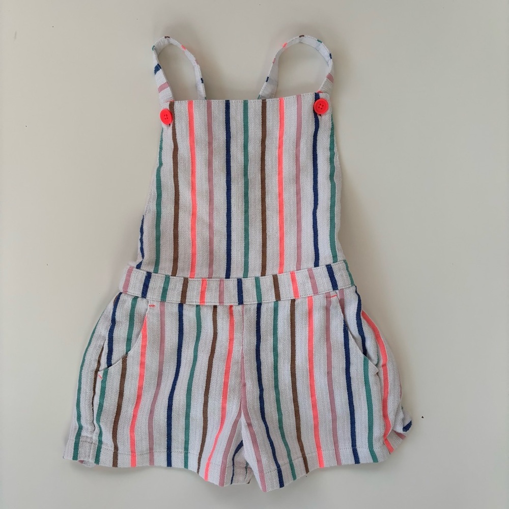 Mini Boden Little Girls Striped Rainbow Romper Shortalls Cotton Linen Size 5/6